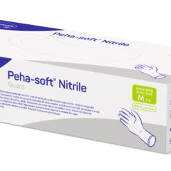 Handschuhe Peha-soft nitrile guard, der latexfreie Untersuchungs- und Schutzhandschuh aus synthetischem Nitrilkautschuk mit der langen Stulpe.