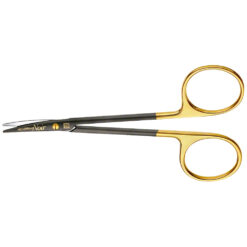 NOIR Präparierschere (Strabismusschere), gebogen, Hartmetall: ja, feines Modell, Wellenschliff, stumpf/stumpf, 115 mm