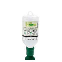 Augenspülflasche (0,9 % Natriumchloridlösung) mit Augenschale und Staubkappe