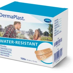 DermaPlast WATER-RESISTANT, Pflasterstrips aus dehnbarer Polyethylen-Folie, wasserdicht und schmutzabweisend, bei empfindlicher Haut.