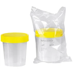 Urinbecher mit gelbem Schraubdeckel, steril, 125 ml