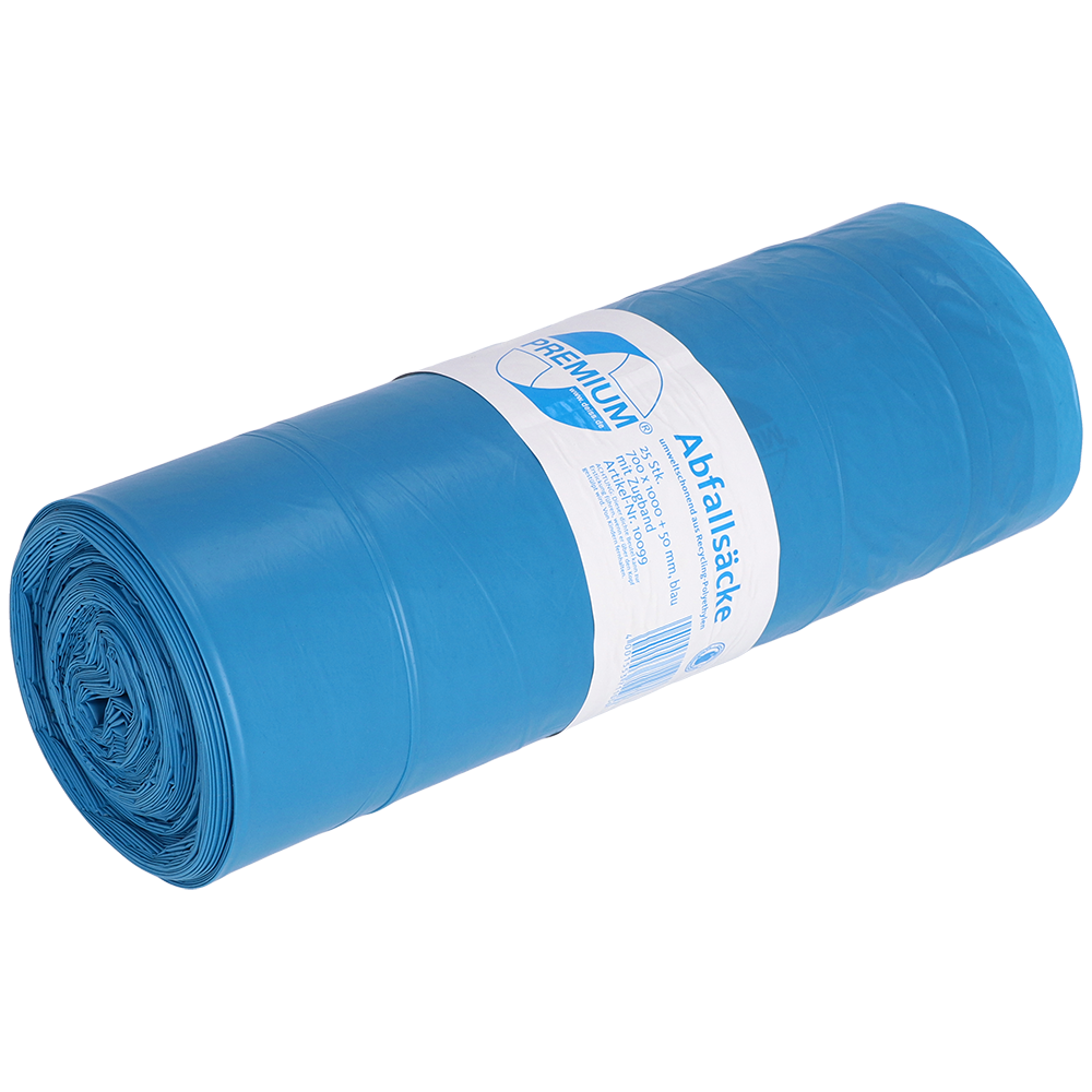 Abfallbeutel Premium 120 Liter, Typ 60 blau, mit Zugband, aus Recycling-LDPE