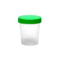 Urinbecher mit grünem Schraubdeckel