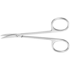 Präparierschere (Strabismusschere), gebogen, feines Modell, stumpf/stumpf, 115 mm