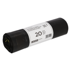 Abfallbeutel 35 Liter schwarz mit Zugband aus Recycling-LDPE