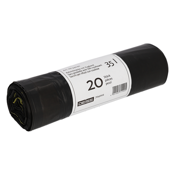 Abfallbeutel 35 Liter schwarz mit Zugband aus Recycling-LDPE