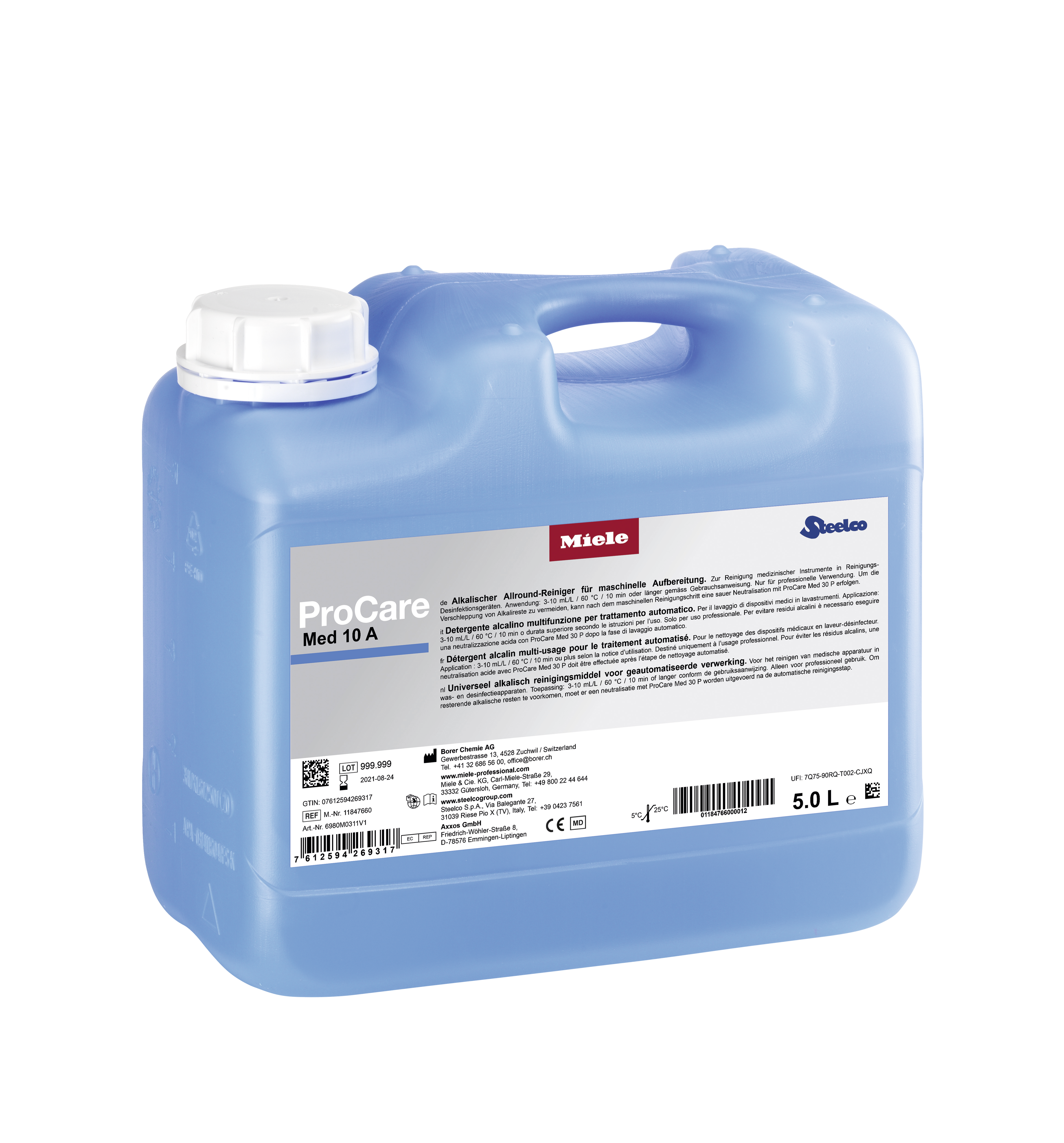 ProCare Med 10 A, Allround-Reiniger, alkalisch, zur maschinellen Aufbereitung von Instrumenten und Utensilien.